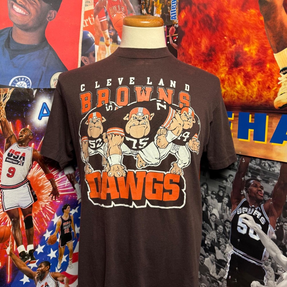 Vintage 90s Cleveland‎ Browns Dawgs Cartoon NFL Football Tee Sz Medium